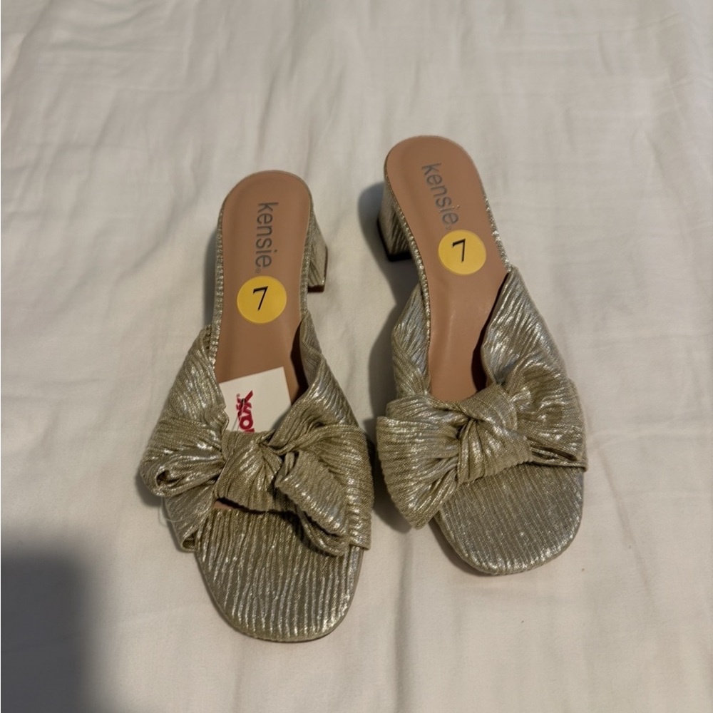 Kensie Women's Shimmering Gold Bow Mules